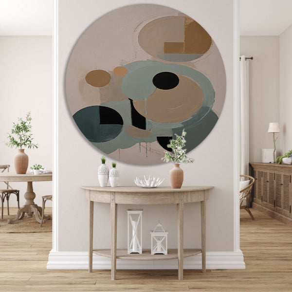 Geometrische Abstractie in Beige en Blauw forex muurcirkel