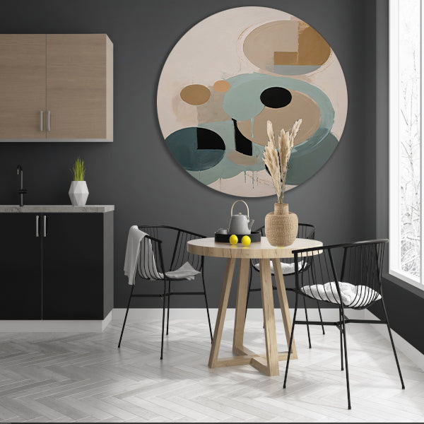 Geometrische Abstractie in Beige en Blauw forex muurcirkel