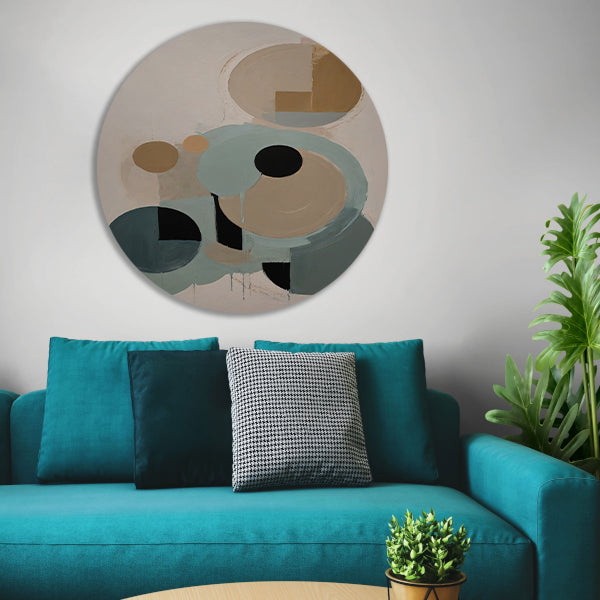 Geometrische Abstractie in Beige en Blauw forex muurcirkel