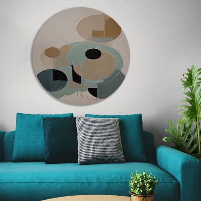 Geometrische Abstractie in Beige en Blauw forex muurcirkel