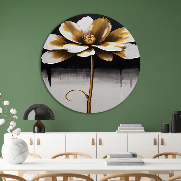 Abstract Golden Sepia Floral Art Piece aluminium muurcirkel