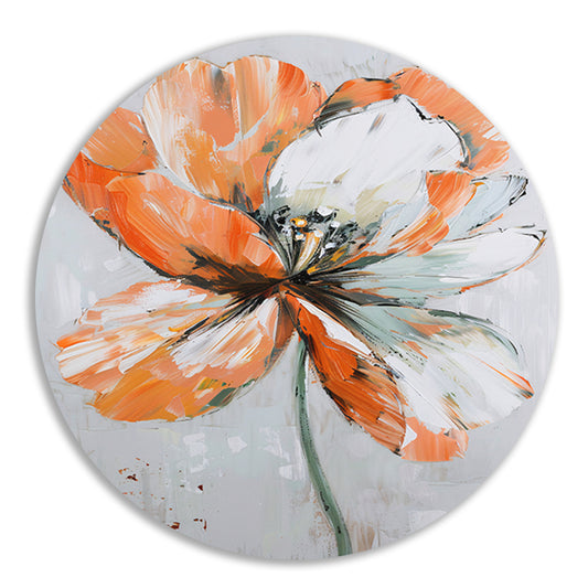 Abstracte bloem met levendige oranje tinten aluminium muurcirkel