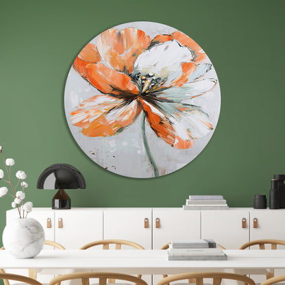 Abstracte bloem met levendige oranje tinten aluminium muurcirkel