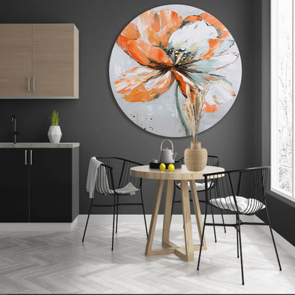 Abstracte bloem met levendige oranje tinten aluminium muurcirkel