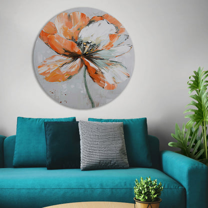 Abstracte bloem met levendige oranje tinten aluminium muurcirkel