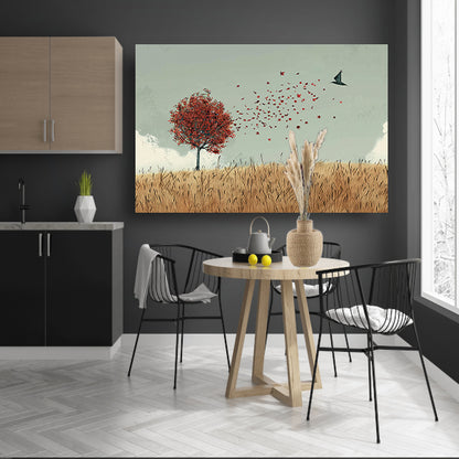 Minimalistische herfstboom met dwarrelende bladeren canvas