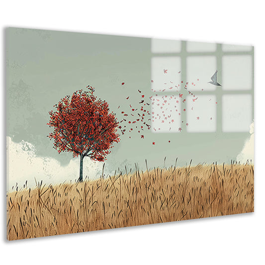 Minimalistische herfstboom met dwarrelende bladeren acrylglas