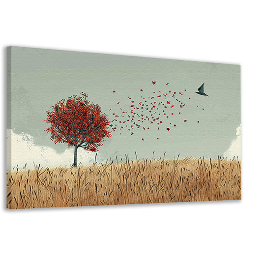Minimalistische herfstboom met dwarrelende bladeren canvas