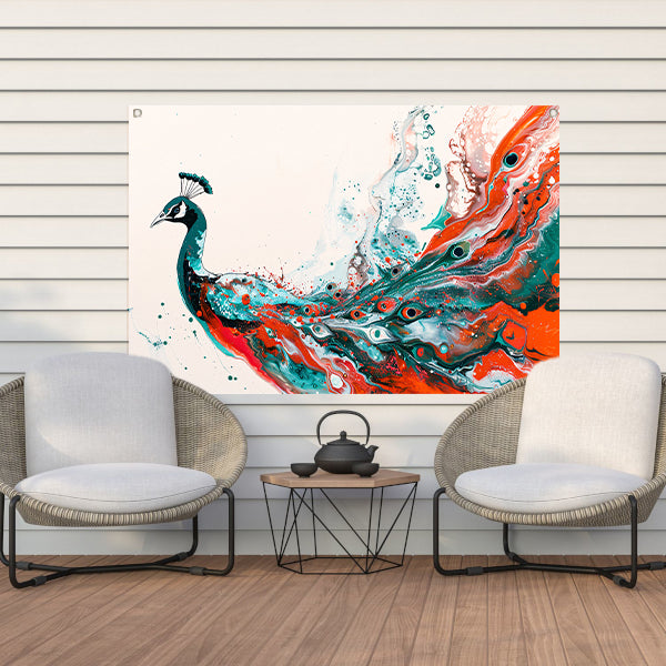 Abstracte schildering van kleurrijke pauw tuinposter