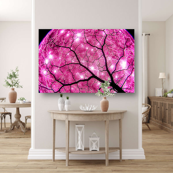 Abstracte boom met fel lichtstralen canvas