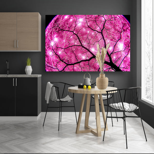 Abstracte boom met fel lichtstralen canvas