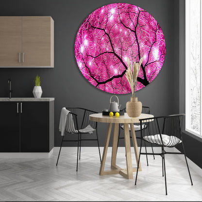 Abstracte boom met fel lichtstralen aluminium muurcirkel