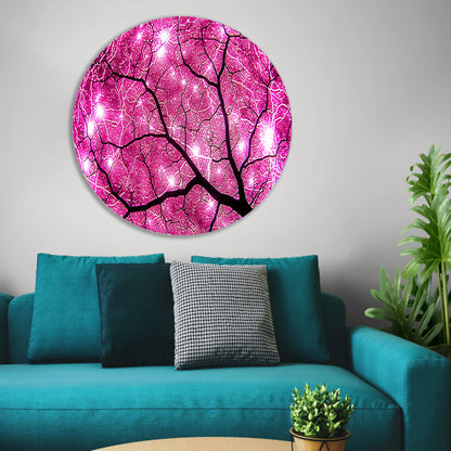 Abstracte boom met fel lichtstralen aluminium muurcirkel
