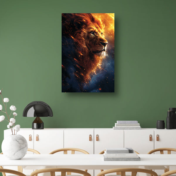 Portret van een majestueuze leeuw met vurige manen canvas