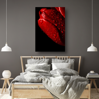 Rode Tulp met Dauwdruppels canvas