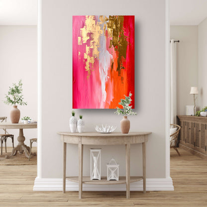 Abstract Expressionistisch Schilderij met Rode en Gouden Tinten acrylglas