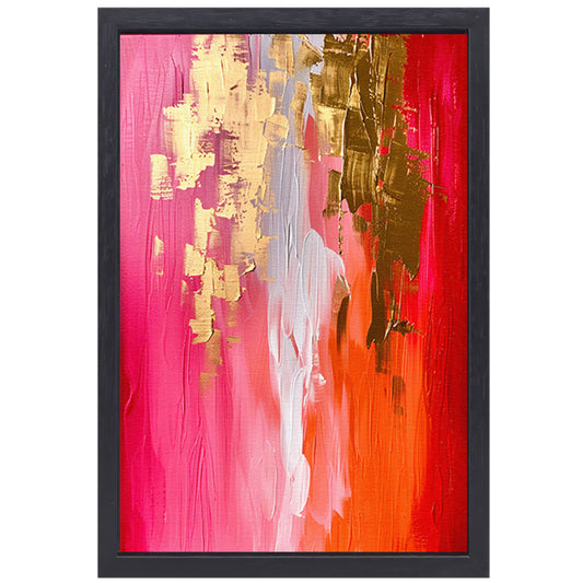 Abstract Expressionistisch Schilderij met Rode en Gouden Tinten canvas met baklijst