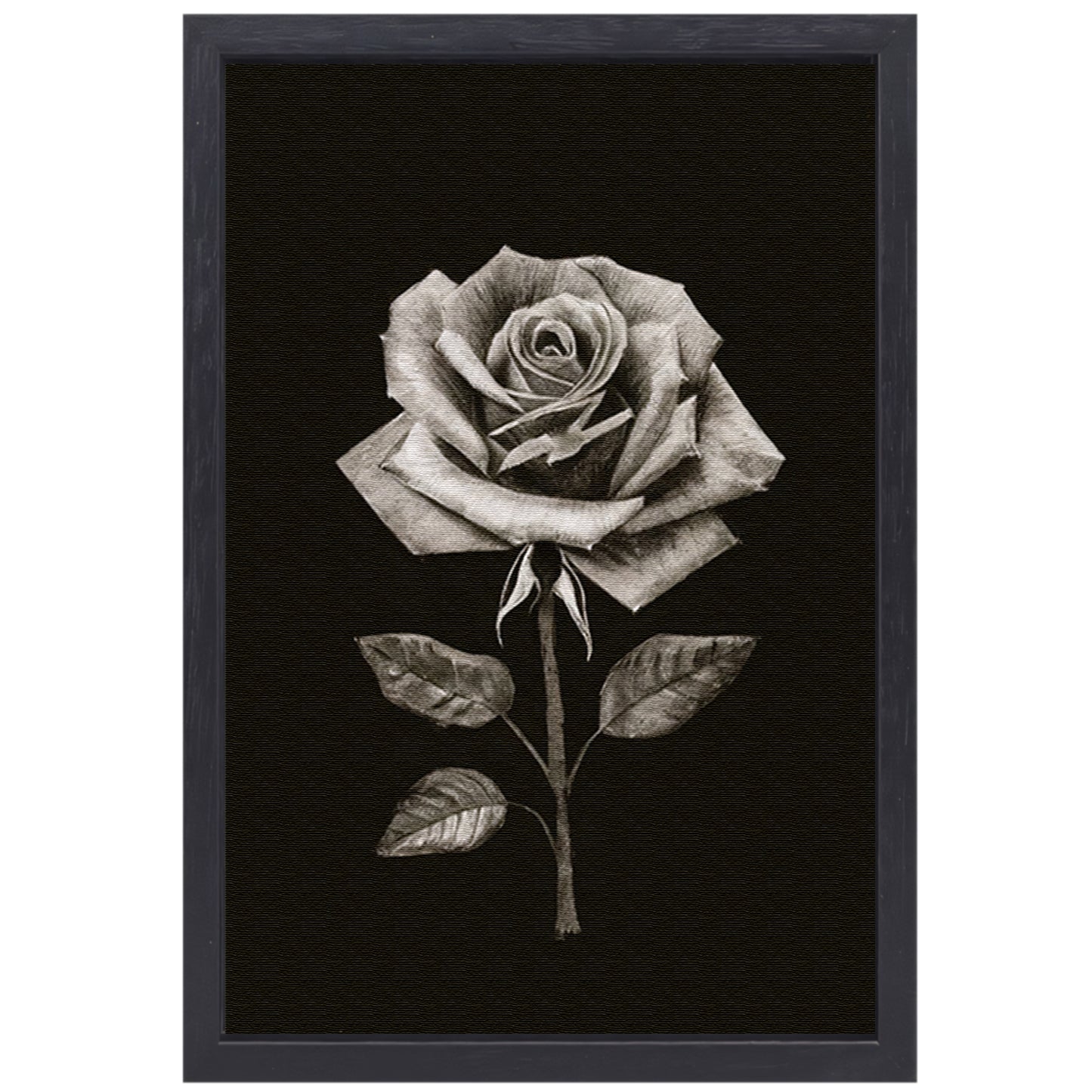 Minimalistische Charcoal Tekening van een Roos canvas met baklijst