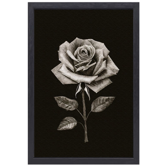 Minimalistische Charcoal Tekening van een Roos canvas met baklijst