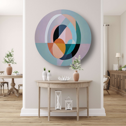 Pasteltinten en Geometrie in Minimalistisch Design aluminium muurcirkel
