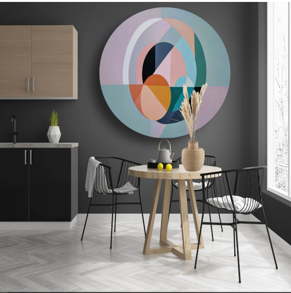 Pasteltinten en Geometrie in Minimalistisch Design aluminium muurcirkel
