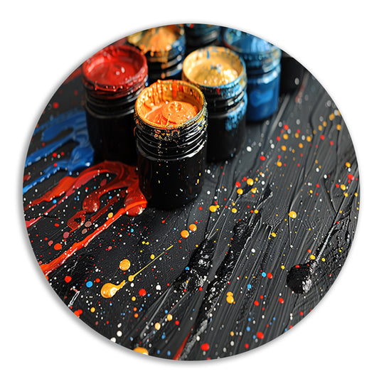 Abstract potten stilleven aluminium muurcirkel