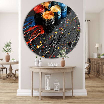 Abstract potten stilleven aluminium muurcirkel