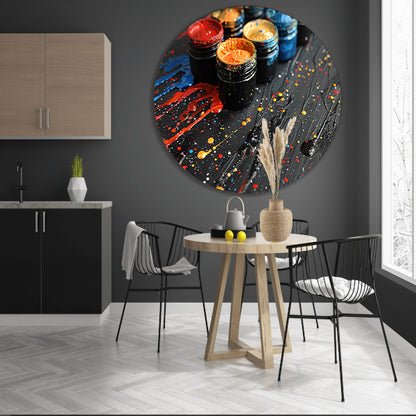 Abstract potten stilleven aluminium muurcirkel