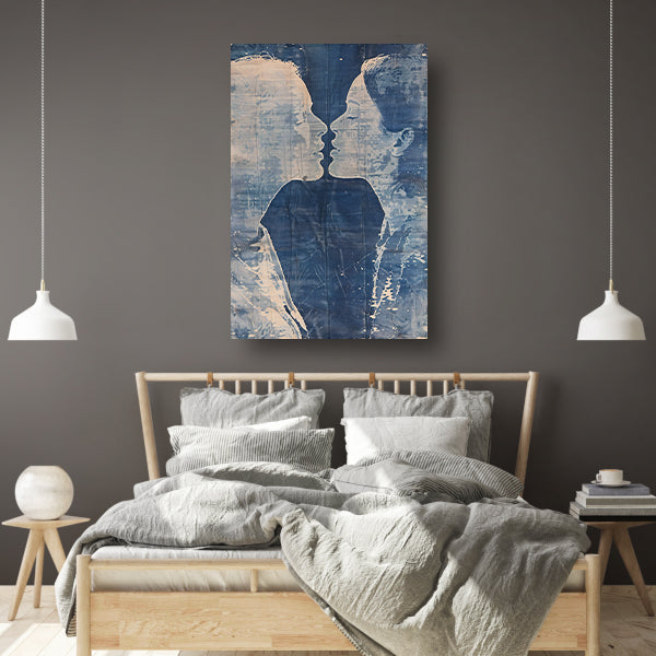 Abstract portret van twee gezichten canvas met baklijst