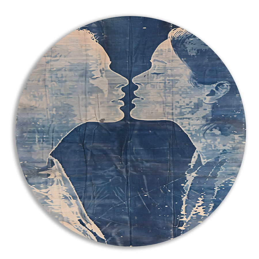 Abstract portret van twee gezichten aluminium muurcirkel