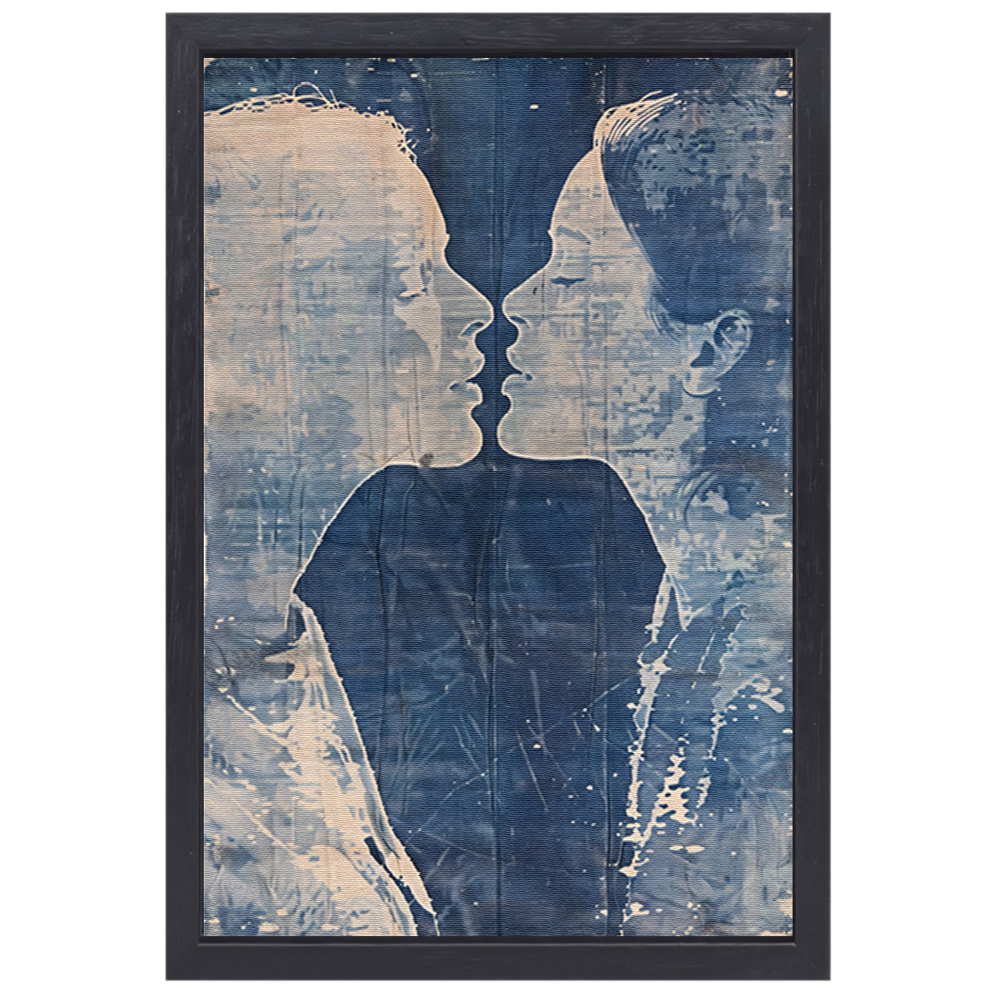 Abstract portret van twee gezichten canvas met baklijst