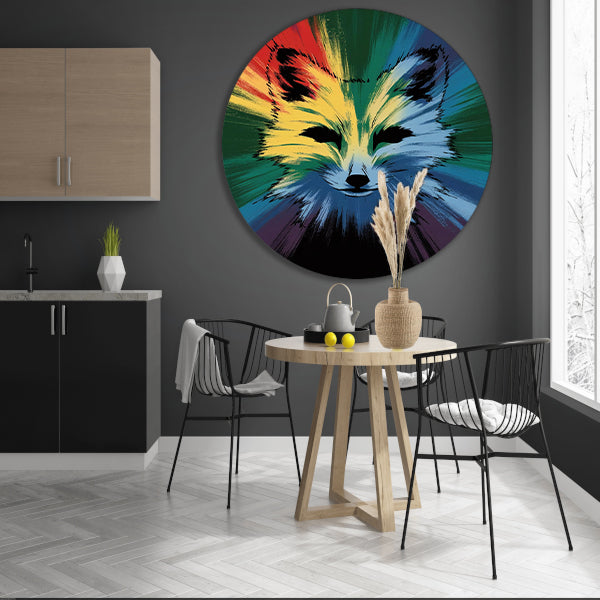 Kleurrijke abstracte vossenkop forex muurcirkel