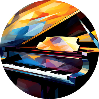 Abstracte Piano in Kleurrijke Chaos aluminium muurcirkel
