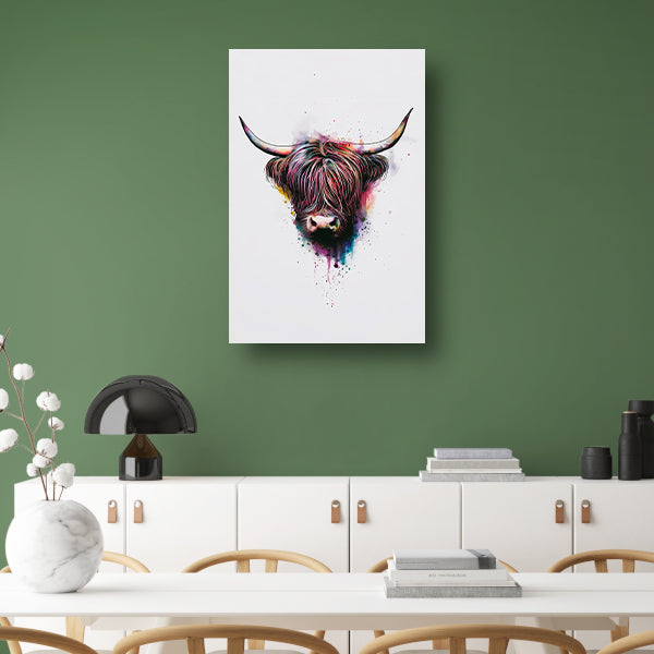 Explosie van Kleur: Abstracte Schotse hooglander canvas met baklijst