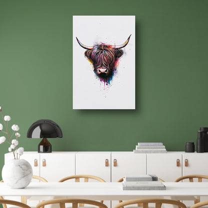 Explosie van Kleur: Abstracte Schotse hooglander canvas met baklijst