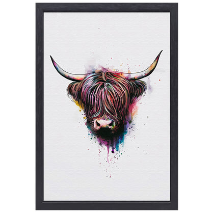 Explosie van Kleur: Abstracte Schotse hooglander canvas met baklijst