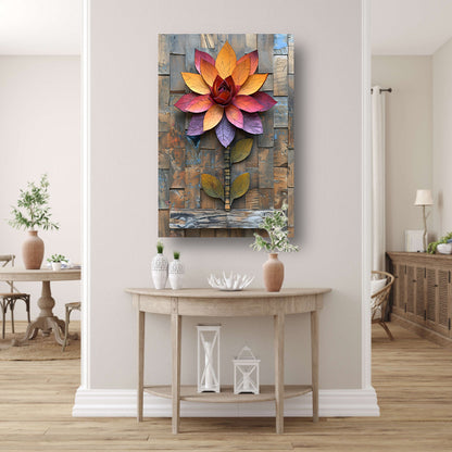 Kleurrijk Houten Bloem Kunstwerk aan de Muur canvas met baklijst