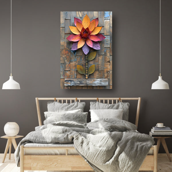 Kleurrijk Houten Bloem Kunstwerk aan de Muur canvas met baklijst