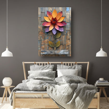 Kleurrijk Houten Bloem Kunstwerk aan de Muur canvas met baklijst