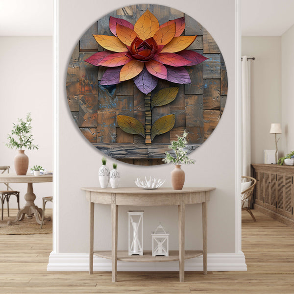 Kleurrijk Houten Bloem Kunstwerk aan de Muur aluminium muurcirkel