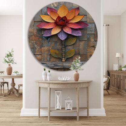 Kleurrijk Houten Bloem Kunstwerk aan de Muur aluminium muurcirkel