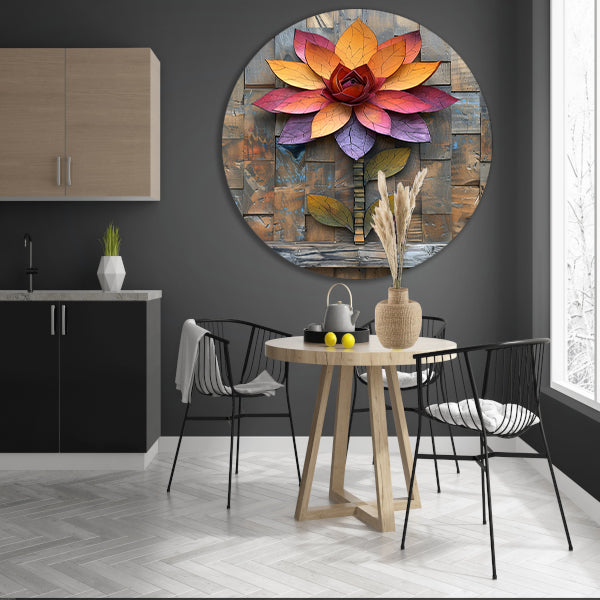 Kleurrijk Houten Bloem Kunstwerk aan de Muur aluminium muurcirkel