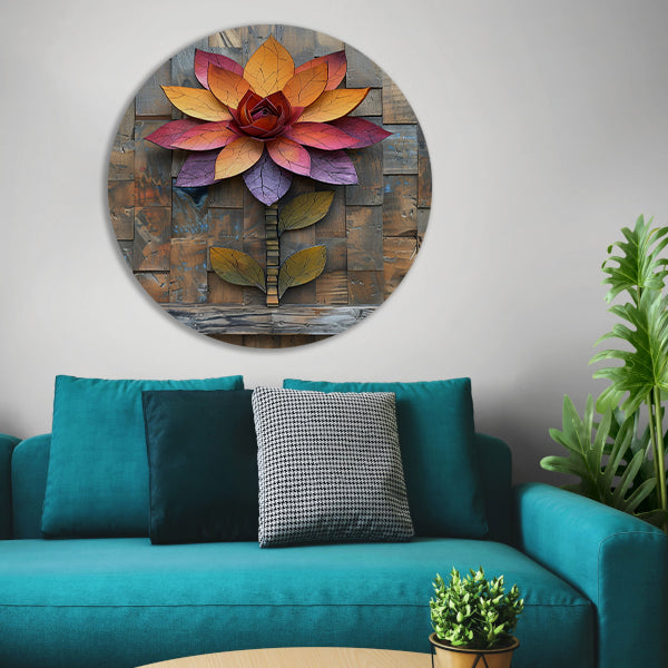 Kleurrijk Houten Bloem Kunstwerk aan de Muur aluminium muurcirkel