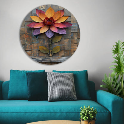 Kleurrijk Houten Bloem Kunstwerk aan de Muur aluminium muurcirkel