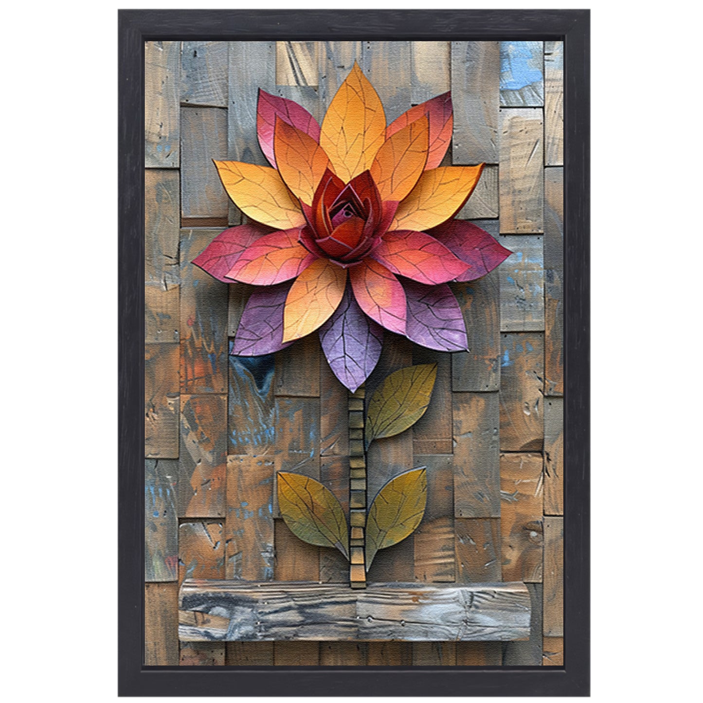 Kleurrijk Houten Bloem Kunstwerk aan de Muur canvas met baklijst