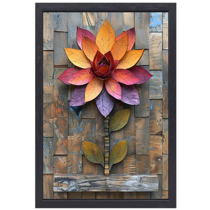 Kleurrijk Houten Bloem Kunstwerk aan de Muur canvas met baklijst