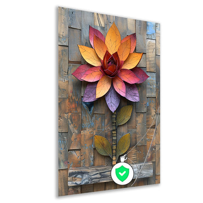 Kleurrijk Houten Bloem Kunstwerk aan de Muur poster