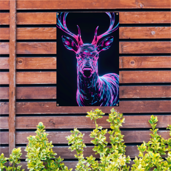 Neon hert in futuristisch lichtontwerp tuinposter