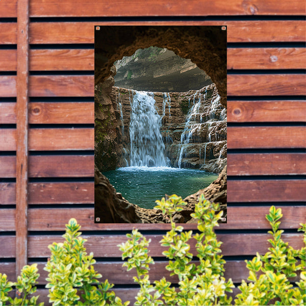 Waterval door Stenen Raam in Natuur tuinposter