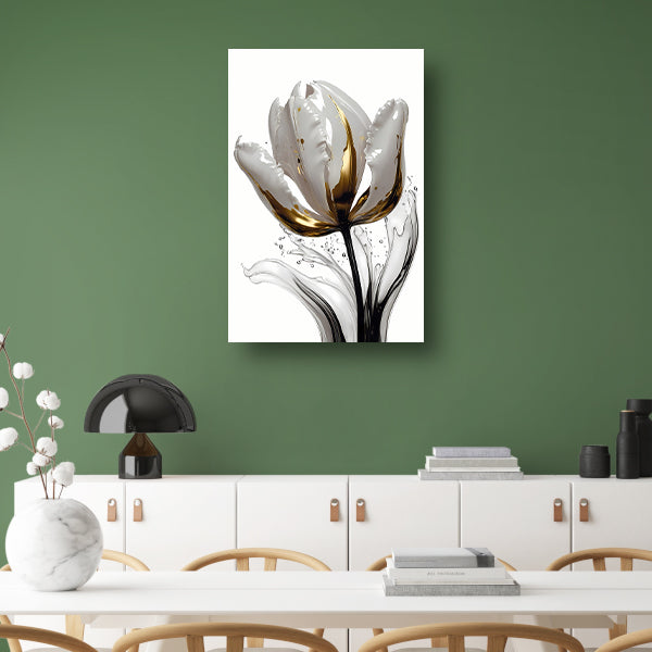 Abstracte witte en gouden tulp met druppels canvas